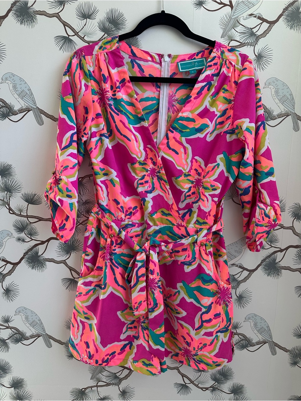 Southern Frock Bright Floral Belted Romper Size Small